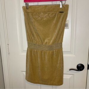 NWT Deadstock Baby Phat Tan Velour Strapless Mini Dress Sz M Streetwear Mcbling
